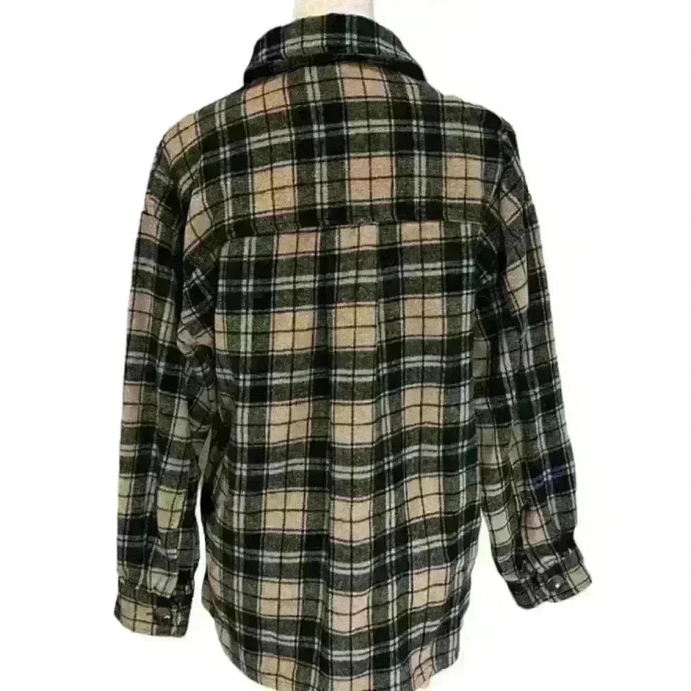 Forever 21 Ladies Black And Tan Heavy Buffalo Plaid Button Down Shirt Size Small - Picture 8 of 15